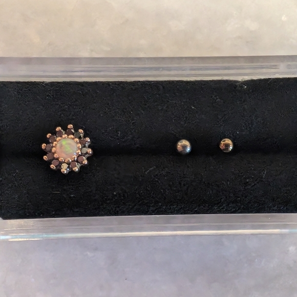 **SOLD** BVLA Rose Gold "The Rose" 6mm Threaded Opal/Black Diamond Stud - Picture 8 of 8